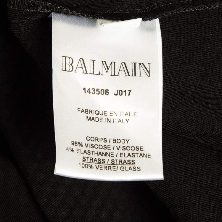 Pre Owned Balmain Black/Red Chevron Patterned Crystal Embellished Jersey Mini Dress M