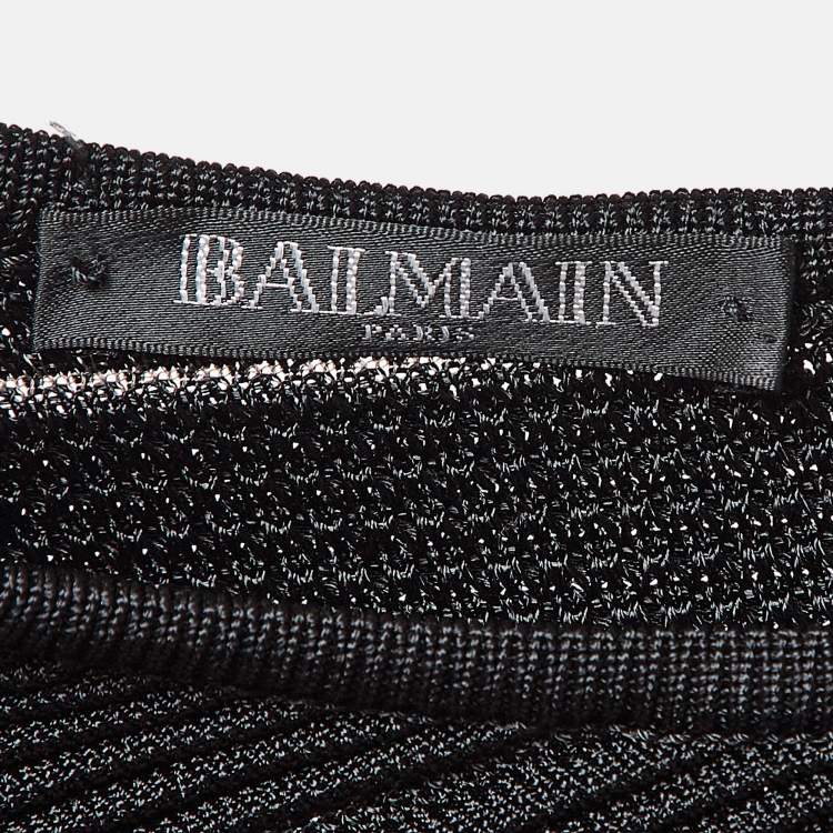 Pre Owned Balmain Black Open Knit Long Sleeve Mini Dress L