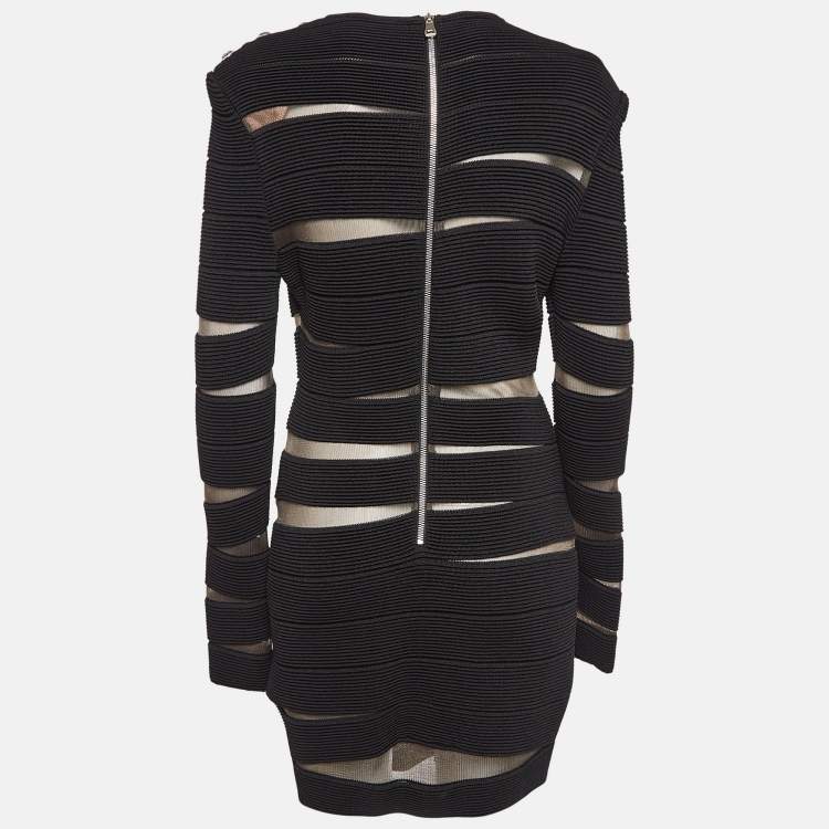 Balmain Black Open Knit Long Sleeve Mini Dress L Balmain | TLC
