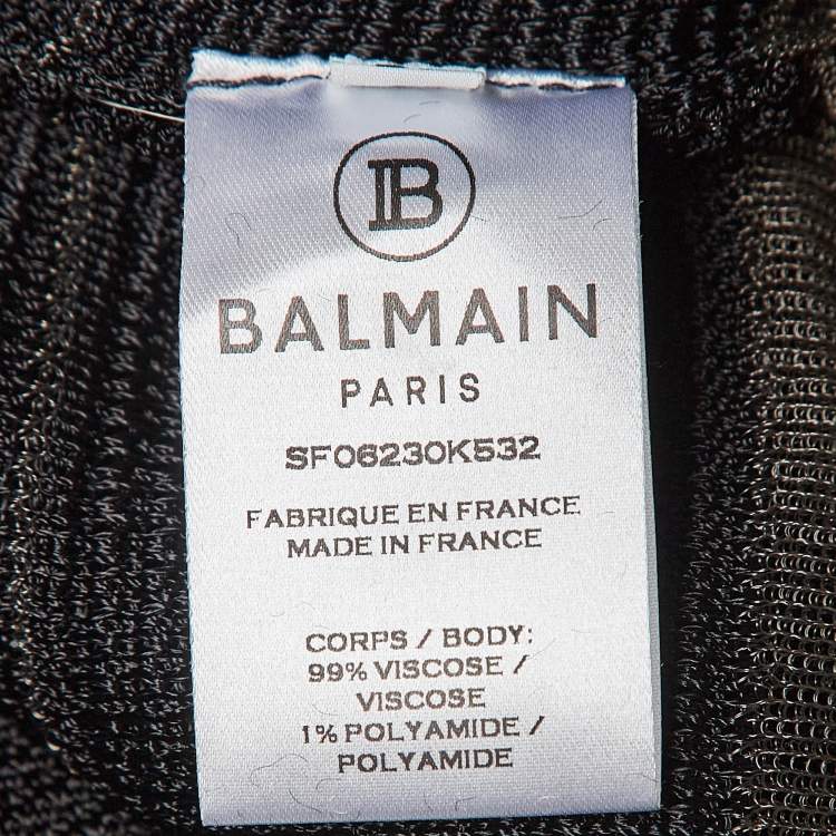 Pre Owned Balmain Black Open Knit Long Sleeve Mini Dress L