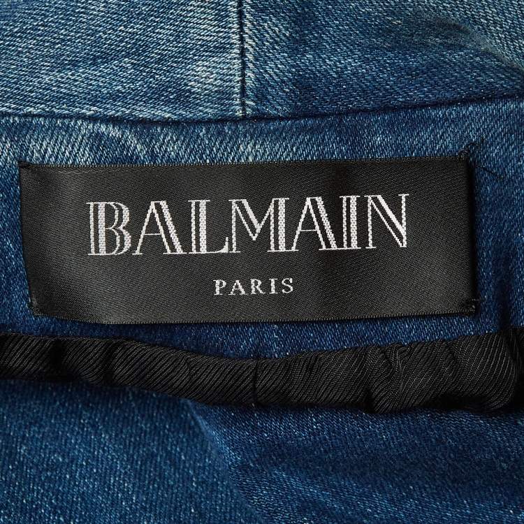 Pre Owned Balmain Blue Washed Denim Open Front Jacket M
