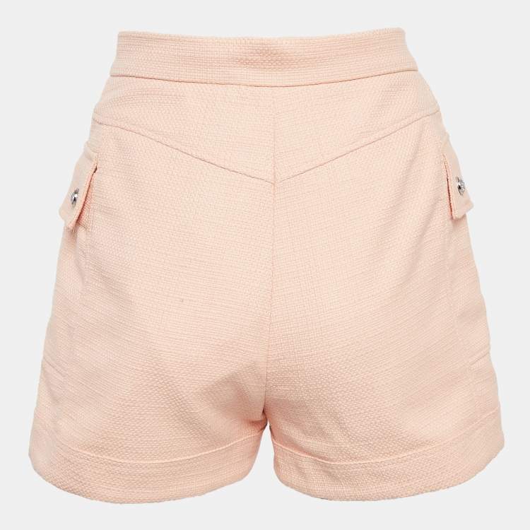 Pre Owned Balmain Light Orange Canvas Button Embellished High-Waist Shorts S