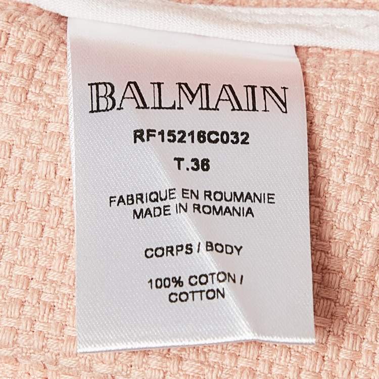 Pre Owned Balmain Light Orange Canvas Button Embellished High-Waist Shorts S
