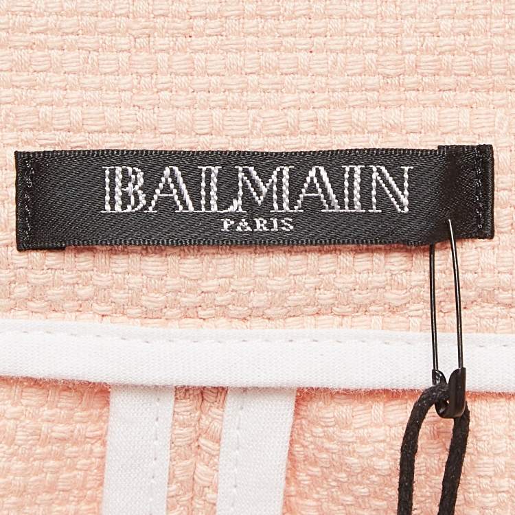 Pre Owned Balmain Light Orange Canvas Button Embellished High-Waist Shorts S