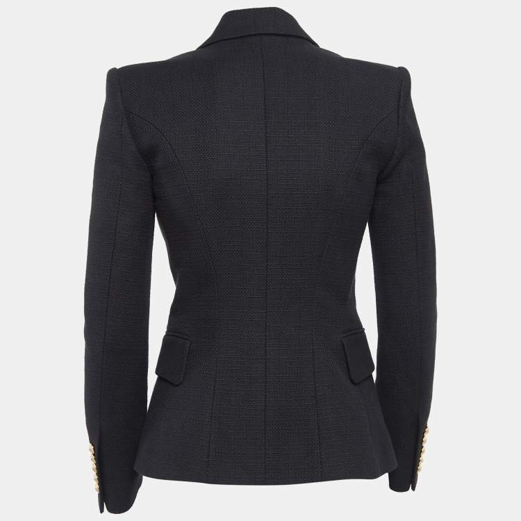 Pre Owned Balmain Black Basketweave Cotton Double Breasted Blazer S