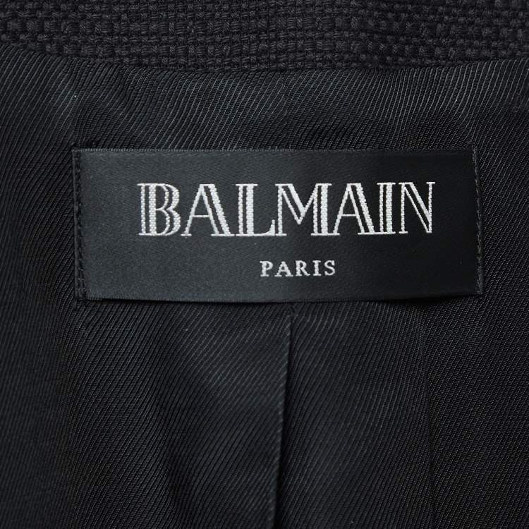 Pre Owned Balmain Black Basketweave Cotton Double Breasted Blazer S