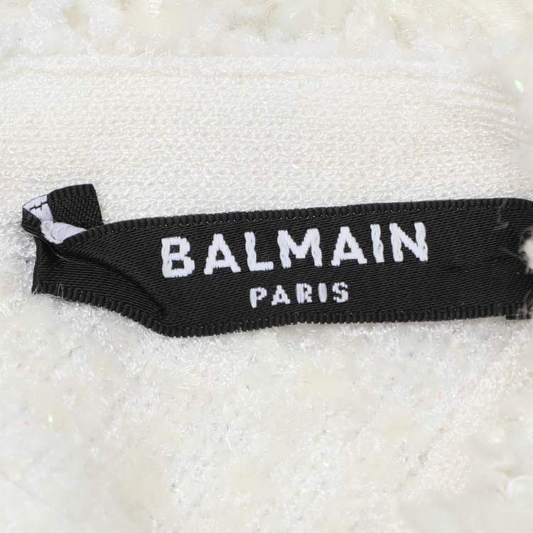 Pre Owned Balmain Cream Textured Nylon Blend Pearl Detail Midi Dress XS