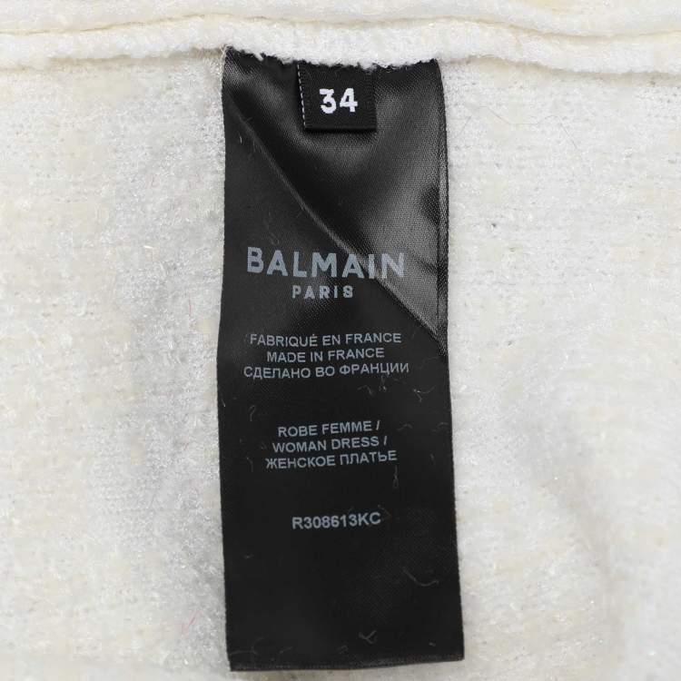 Pre Owned Balmain Cream Textured Nylon Blend Pearl Detail Midi Dress XS