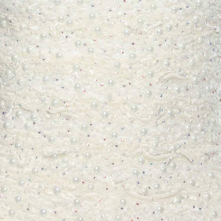 Pre Owned Balmain Cream Textured Nylon Blend Pearl Detail Midi Dress XS