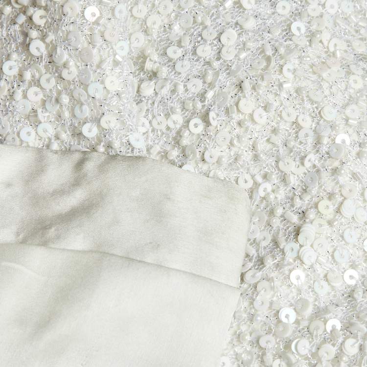 Pre Owned Balmain White Sequin & Bead Embellished Mesh Gown S