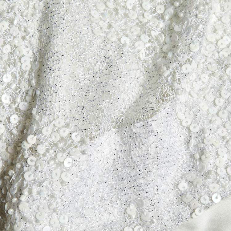 Pre Owned Balmain White Sequin & Bead Embellished Mesh Gown S
