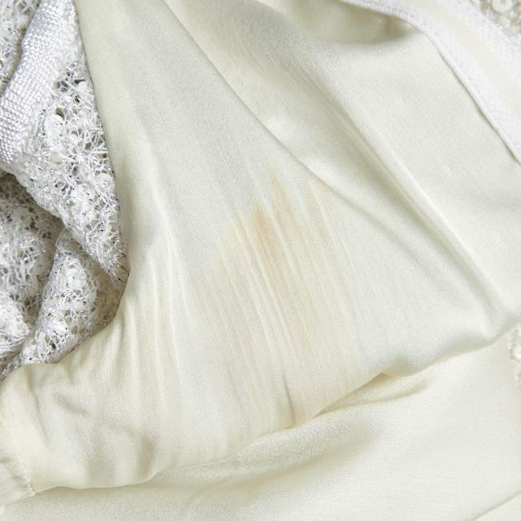 Pre Owned Balmain White Sequin & Bead Embellished Mesh Gown S