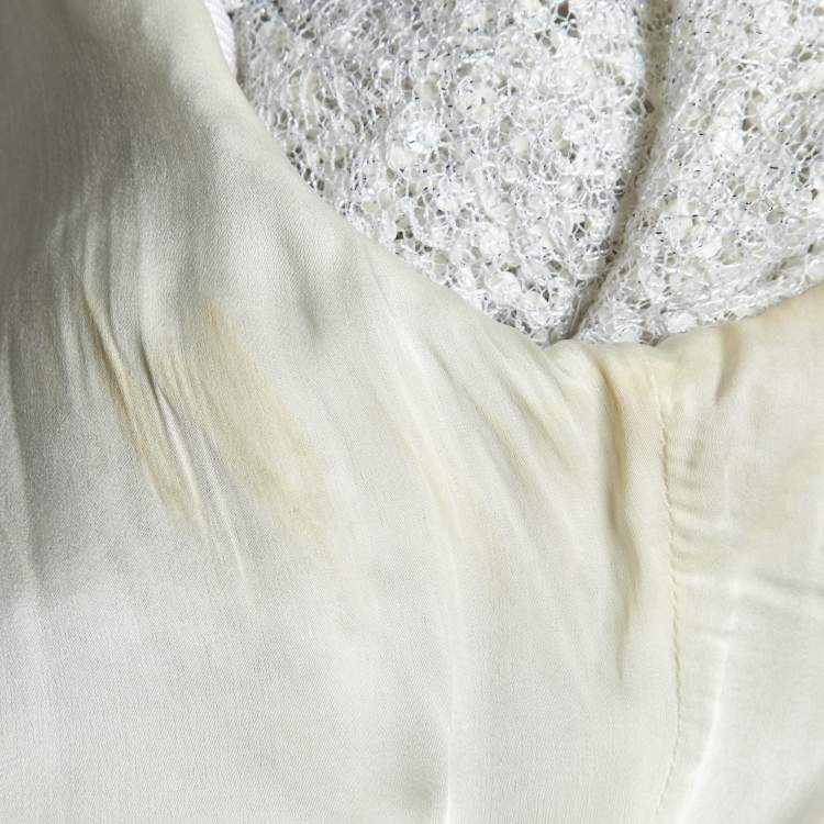 Pre Owned Balmain White Sequin & Bead Embellished Mesh Gown S