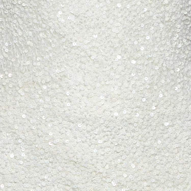 Pre Owned Balmain White Sequin & Bead Embellished Mesh Gown S