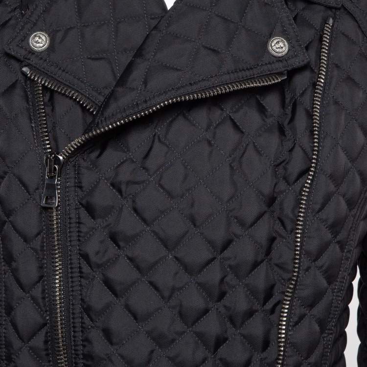 Pre Owned Balmain Black Synthetic Quilted Biker Jacket L