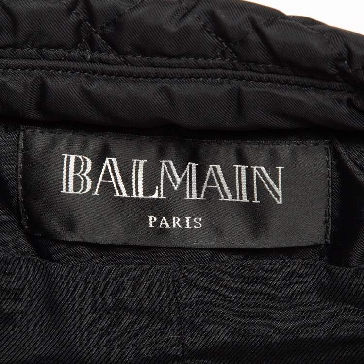 Pre Owned Balmain Black Synthetic Quilted Biker Jacket L