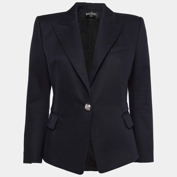 Pre Owned Balmain Navy Blue Cotton Single Breasted Blazer L