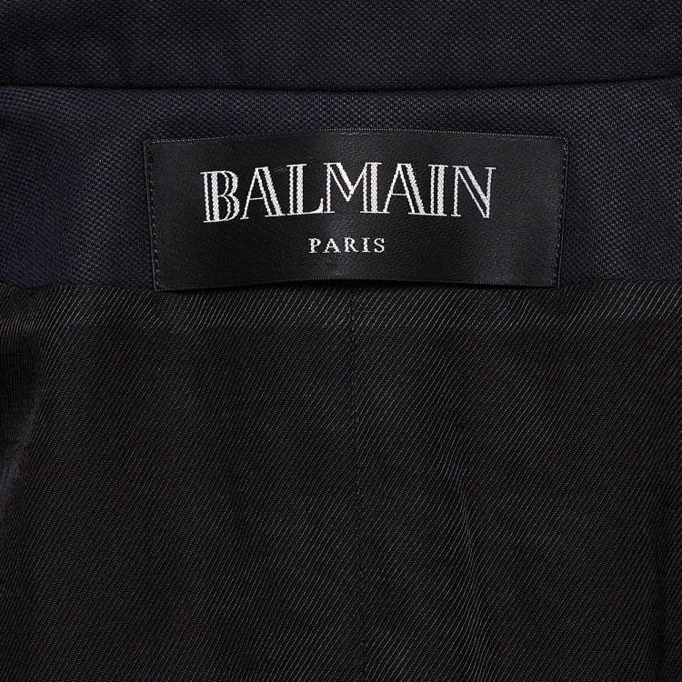 Pre Owned Balmain Navy Blue Cotton Single Breasted Blazer L