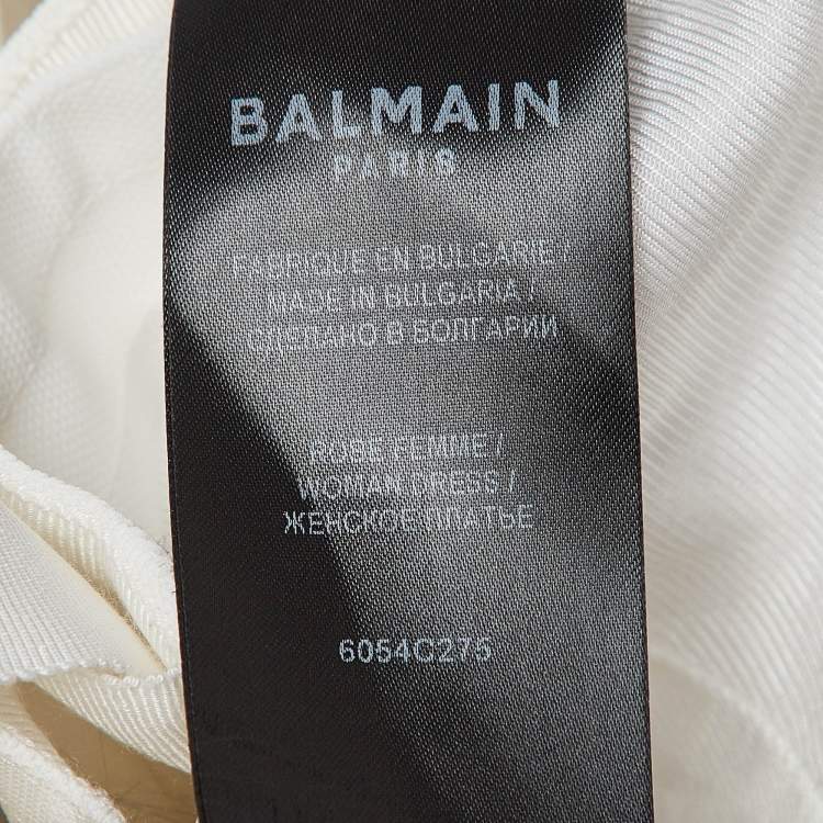 Pre Owned Balmain White Bouclé Tweed Button Detail Mini Dress S