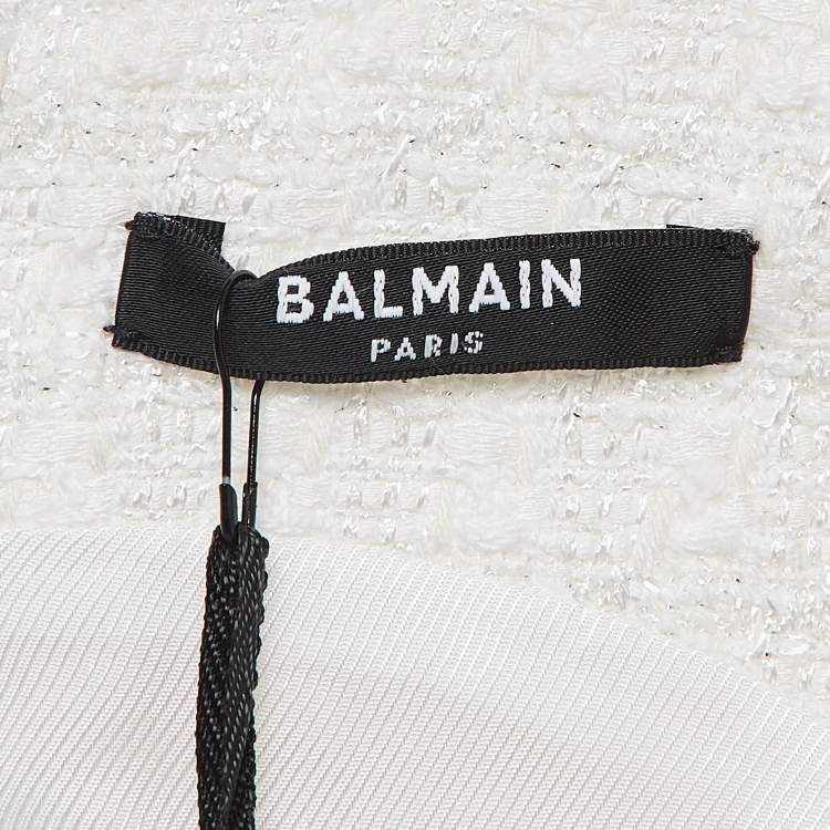 Pre Owned Balmain White Bouclé Tweed Button Detail Mini Dress S