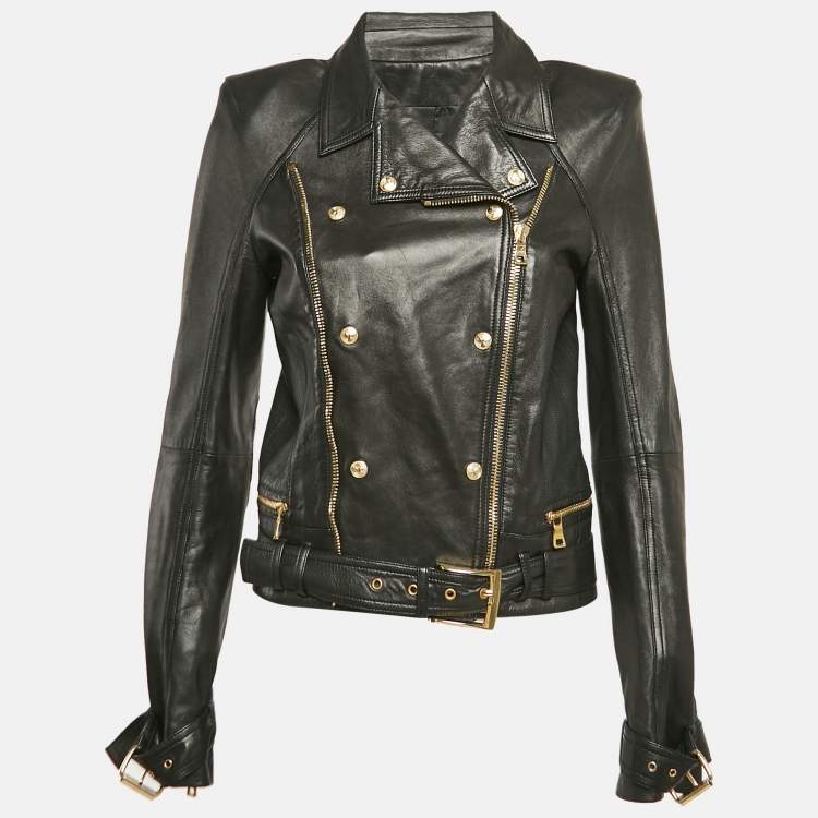 Balmain Black Leather Zip-Up Biker Jacket M Balmain | TLC