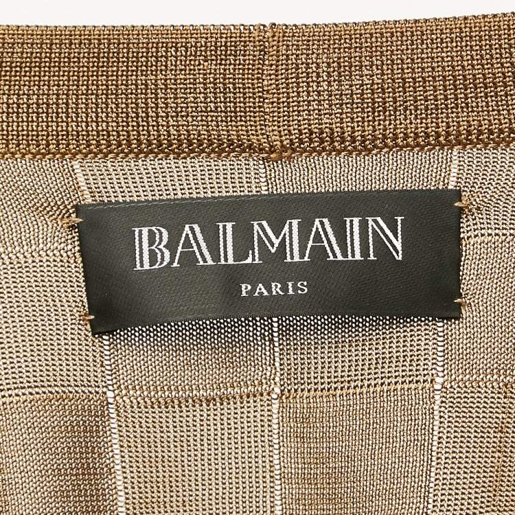 Pre Owned Balmain Brown Woven Pattern Jersey Open Front Belted Cardigan S