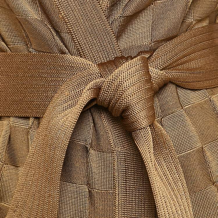 Pre Owned Balmain Brown Woven Pattern Jersey Open Front Belted Cardigan S