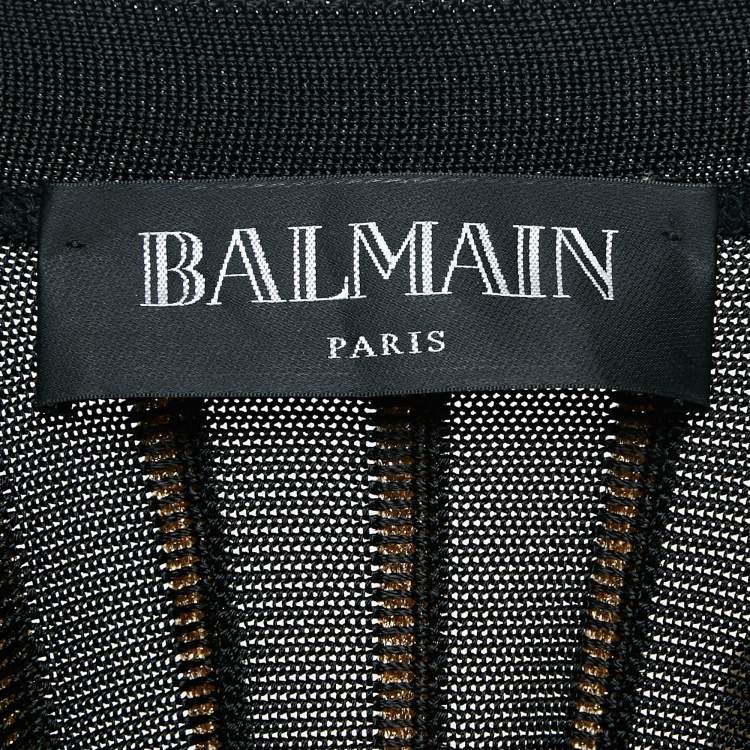 Pre Owned Balmain Black/Gold Striped Lurex Knit Duster Cardigan S