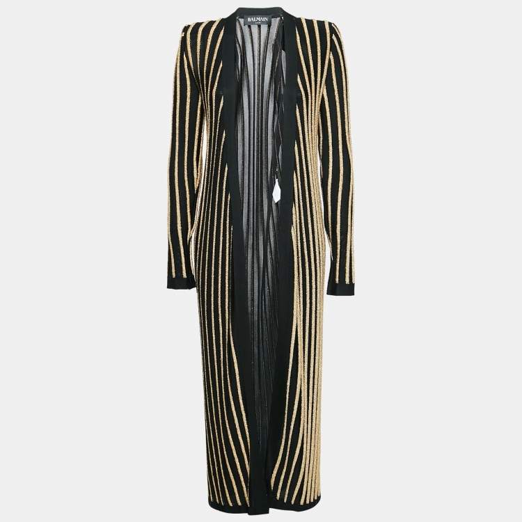 Pre Owned Balmain Black/Gold Striped Lurex Knit Duster Cardigan S