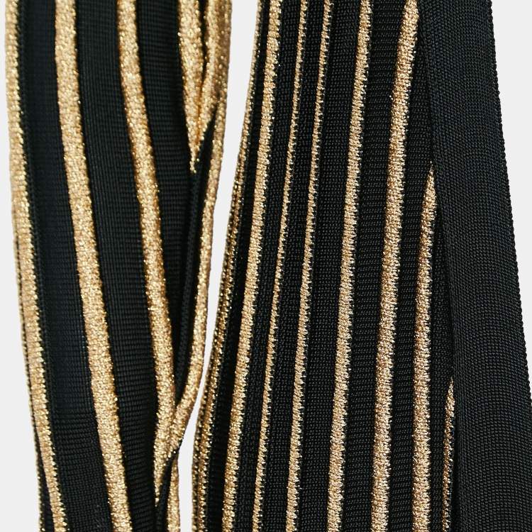 Pre Owned Balmain Black/Gold Striped Lurex Knit Duster Cardigan S