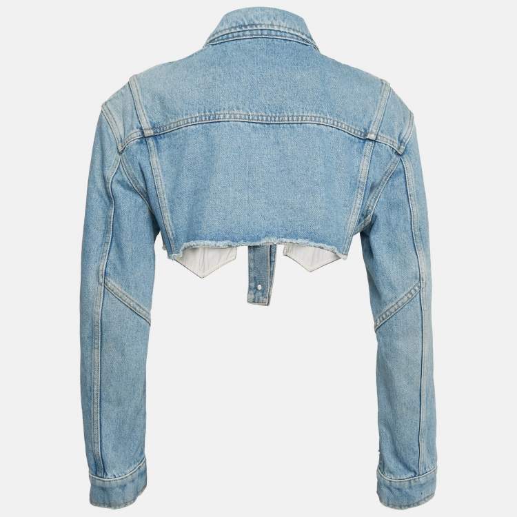 Pre Owned Balmain Blue Distressed Denim Raw Edge Crop Jacket S