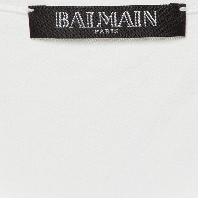 Pre Owned Balmain White Logo Print Cotton Sleeveless T-Shirt M 