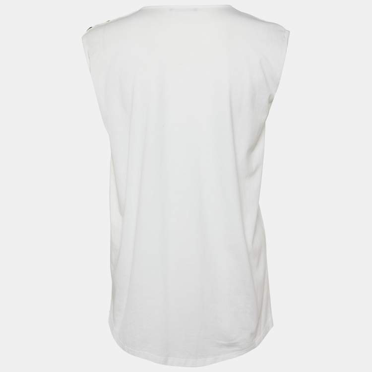 Pre Owned Balmain White Logo Print Cotton Sleeveless T-Shirt M 