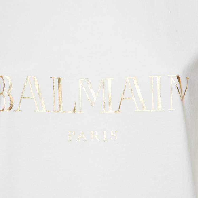 Pre Owned Balmain White Logo Print Cotton Sleeveless T-Shirt M 