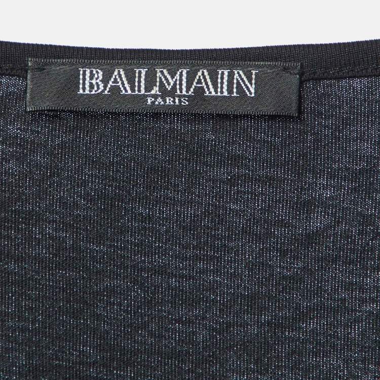 Pre Owned Balmain Black Logo Print Cotton Sleeveless T-Shirt L