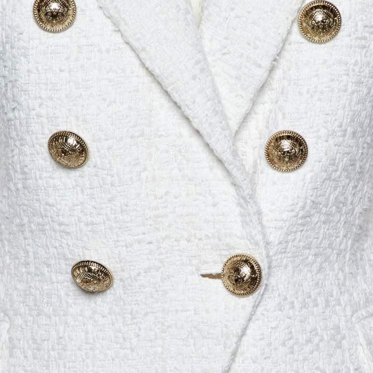 Pre Owned Balmain White Tweed Double Breasted Blazer S