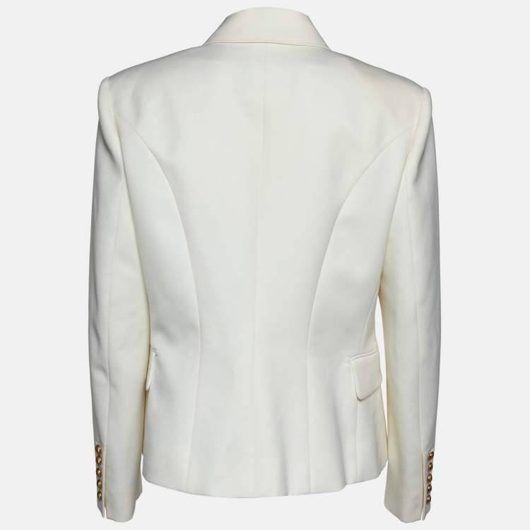 Pre Owned Balmain Ivory Wool Double Breasted Blazer XL