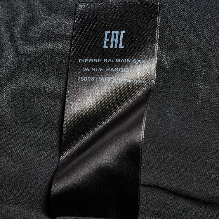 Pre Owned Balmain Black Logo Jacquard Silk Blend Palazzo Pants L