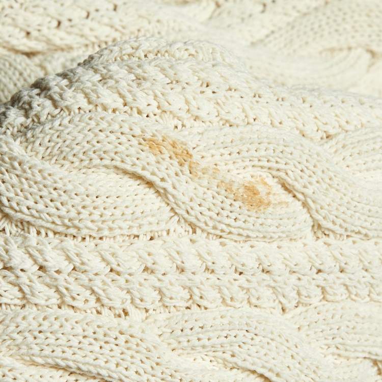 Pre Owned Balmain White Cable Knit Button Front Skirt & Cardigan Set L