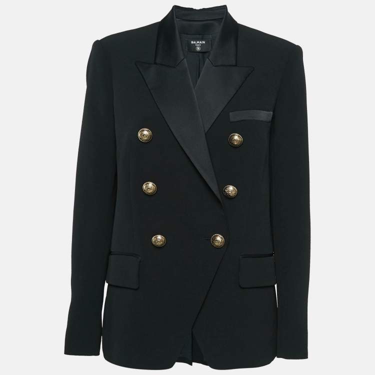 Pre Owned Balmain Black Crepe Grain-de-poudre Button Detail Blazer S