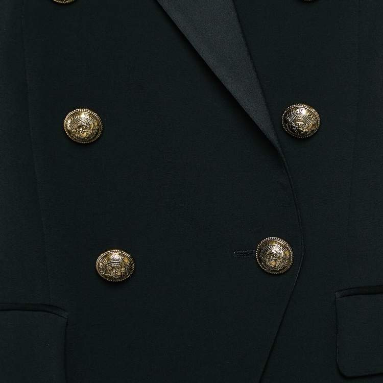Pre Owned Balmain Black Crepe Grain-de-poudre Button Detail Blazer S