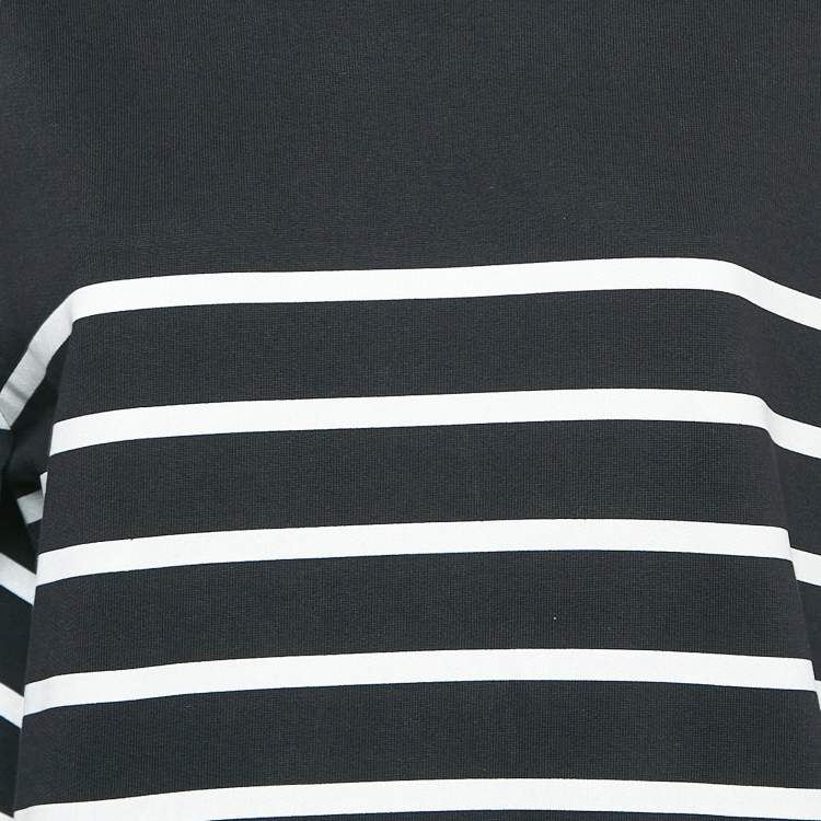 Pre Owned Balmain Black Striped Cotton Knit Crew Neck Sweatshirt L