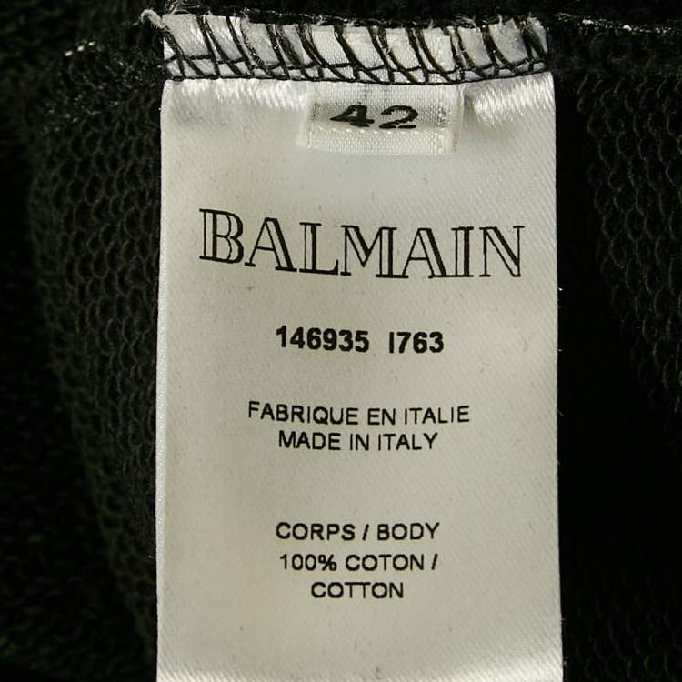 Pre Owned Balmain Black Striped Cotton Knit Crew Neck Sweatshirt L