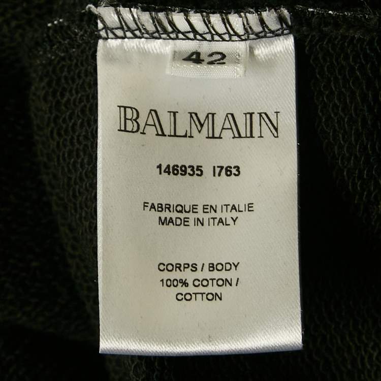 Pre Owned Balmain Black Striped Cotton Knit Crew Neck Sweatshirt L