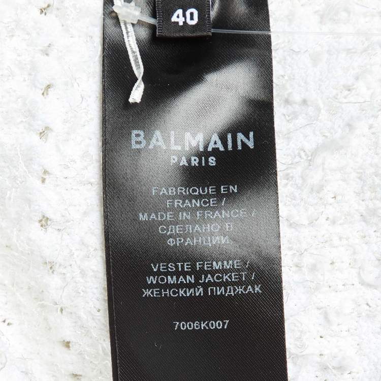 Pre Owned Balmain White Patterned Knit Fringed Open Front Cardigan M