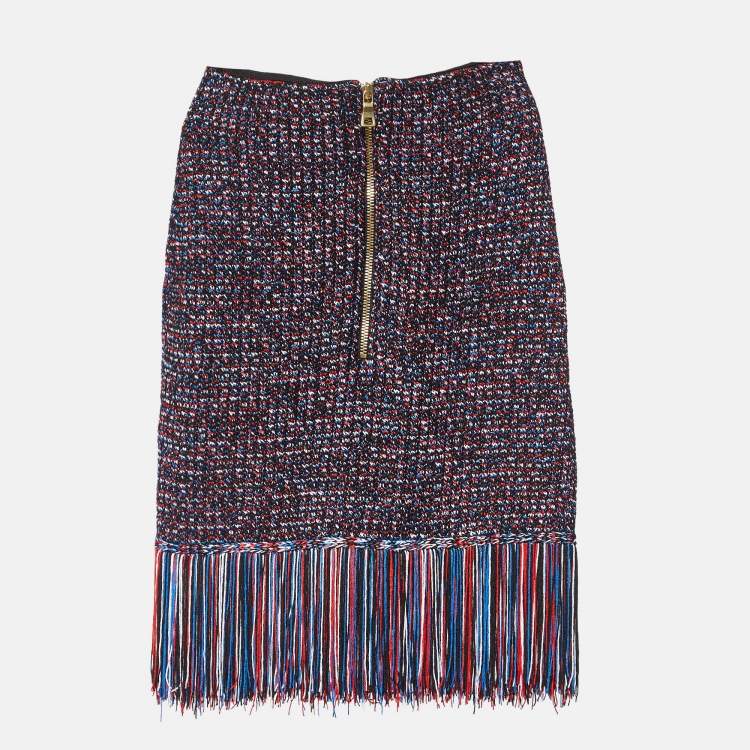 Pre Owned Balmain Multicolor Knit Button Detail Fringed Mini Skirt M