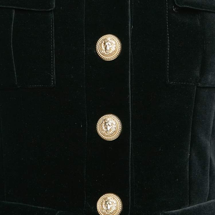 Pre Owned Balmain Black Velvet Button Detail Single Breasted Jacket S