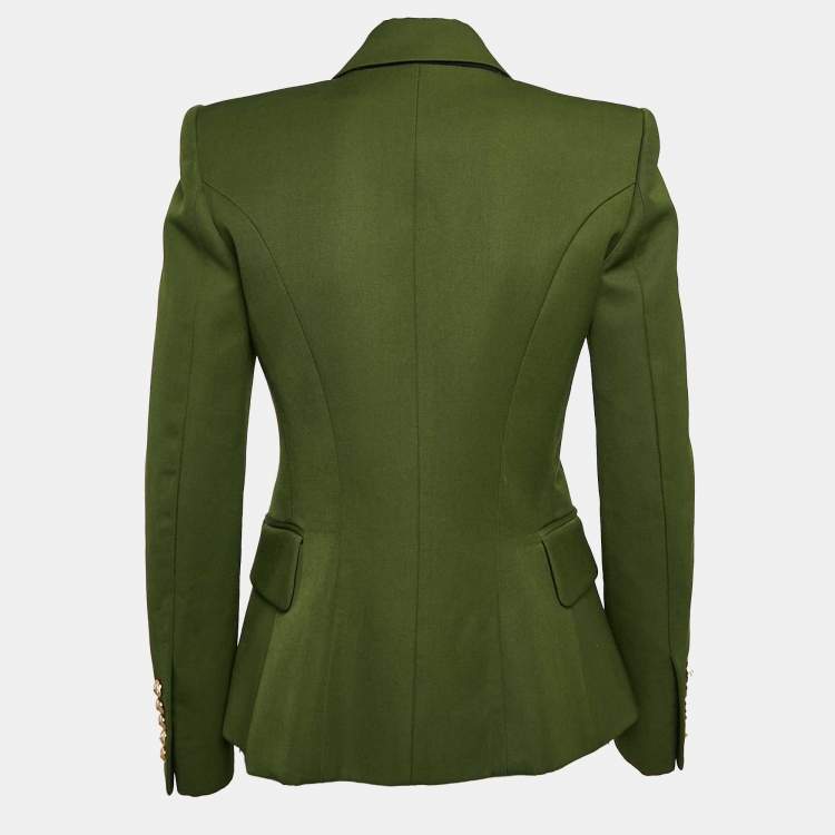 Pre Owned Balmain Green Gabardine Wool Double-Breasted Blazer S
