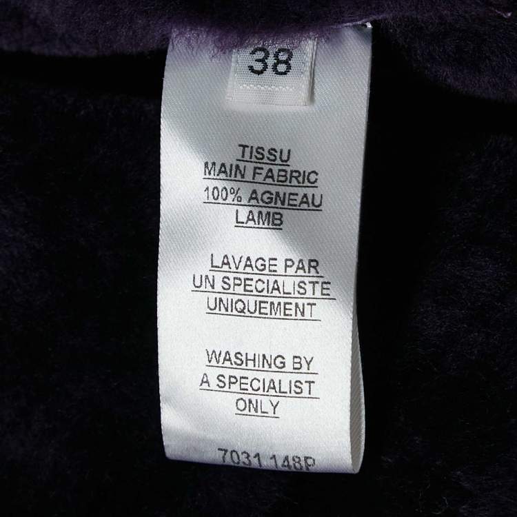 Pre Owned Balmain Purple Shearling Trim Leather Zipper Detail Jacket M