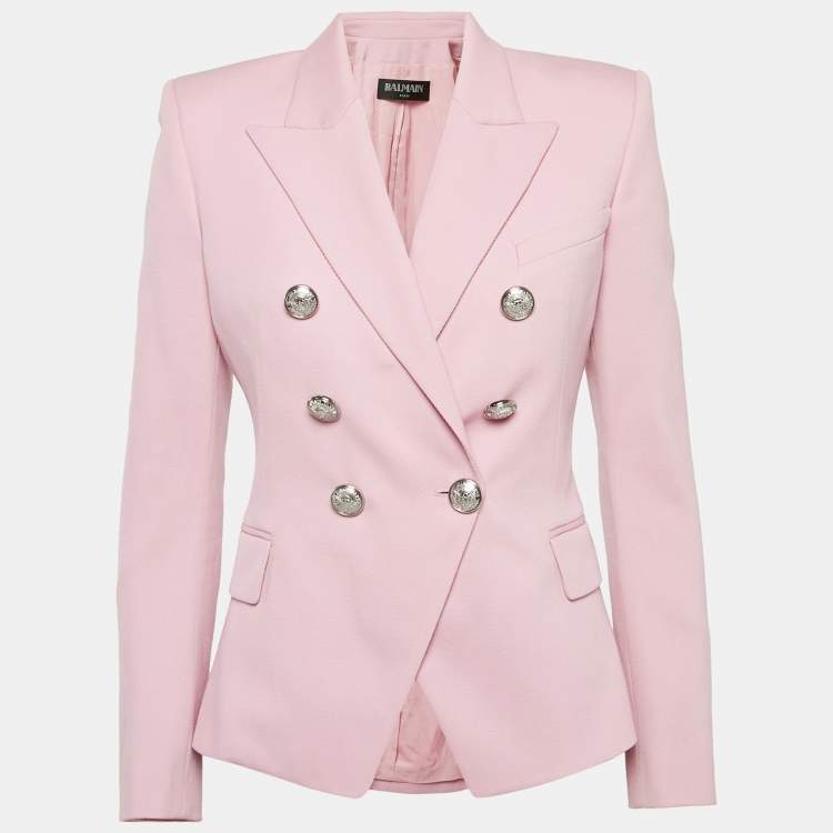 Pre Owned Balmain Pink Gabardine Double Breasted Blazer M